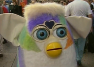 A tie dye Furby mascot costume used for the Toys R Us Furby Babies launch event, playing the role as the father