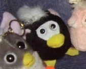 A variation of Hoody Pet next to a gray Baby Loobie, this one looks a lot more similar in shape to a Shaking Pocket Pet.