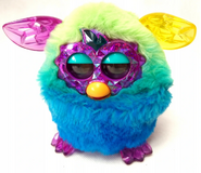 Green-Blue given an ear from a Purple-Blue Furby