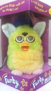 Kiwi Furby in its box