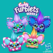 Amazon.com picture featuring artwork of the series 2 Furblets, along with their names. (May-May and Greenie-Meanie are absent)