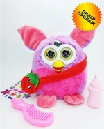 A purple and pink Pixy with a strawberry sash