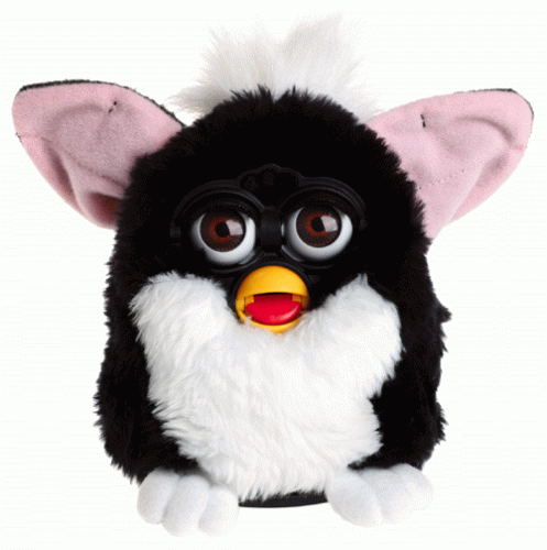  1998 Furby Black with Blue Eyes, Pink Ears and White