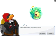 Jet Pack Guy prompting the agent to adopt an Alien Puffle