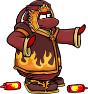 As seen in the animations for the "Fire Ninja", "Fire Ninja Force", and "Fire Dojo Challenge" power cards, along with the Fiery Helmet, Magma Coat, and Flame Sandals