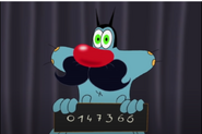 Note that Oggy's hands was revealed as blue.