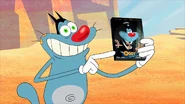 Oggy shows black DVD case of Oggy and the Cockroaches and his tail is visible in new version.