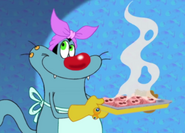 In the original version, there used to be pig noses on the tray that Oggy took out of the Oven.
