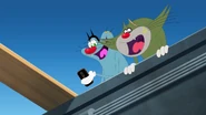 In remastered version Oggy with smartphone captures Monica while playing bungee.