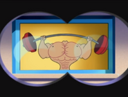 In original version, Oggy saw an exercising, muscle man with his face offscreen.