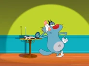 In original, Oggy is calling with cow-y telephone.