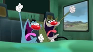 Jack and Oggy stole the truck. The truck doors are there in the remake version.