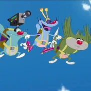 Oggy, Jack, and Monica skydiving