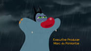 Oggy is finally happy when he step on the live clam.