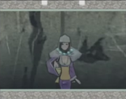 Real Rao's appearance as a ghost guiding Amaterasu to the hidden path behind Ankoku Temple. Note her blue necklace and different hairstyle.