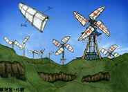 Concept art of the Kusa Village windmills.