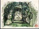 Concept art of the entrance to the Tsuta Ruins located in the forest.