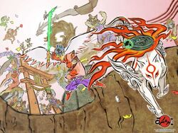 Still from the computer game Okami, which uses a NPR chinese painting