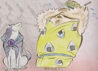 Artwork of Tai and Take in the Ōkami Official Complete Works.