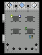 A room with four black tables