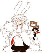 Artamos in his humanoid form with Satanick and some bunnies.