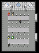 A room with three white tables