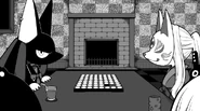 The fireplace and dining table in the living room