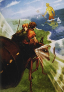 Apollo flying towards the Colossus Neronis on the Myrmeke queen with Kayla Knowles