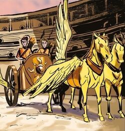 The flying chariot as seen in the graphic novels.
