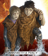 Percy and Annabeth covered in Death Mist