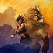 Cyrene battles a lion