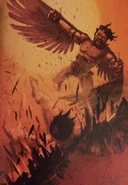 Daedalus watches in horror as his son, Icarus, falls from the sky