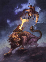 Being ridden by Bellerophon to fight the Chimera.