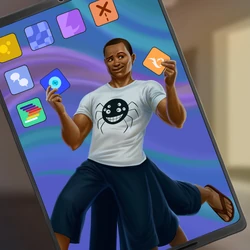 Anansi within a Story Box converted into a smartphone.