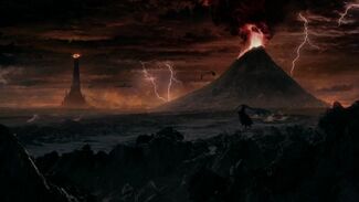 Le paysage du Mordor, avec le Mont du Destin visible.