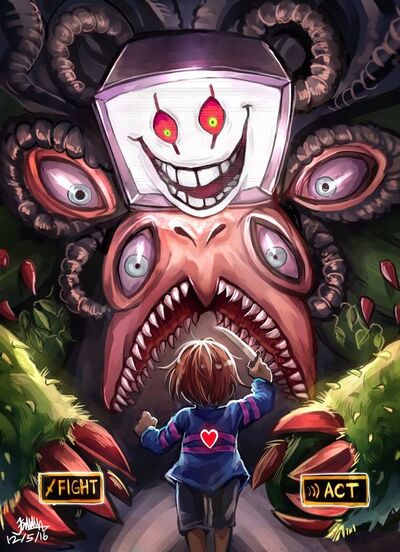 1054211 - safe, artist:paulpeopless, oc, oc:paulpeoples, comic, crossover,  epic, fight, flowey, necromancer, omega flowey, photoshop flowey, spoilers  for another series, this isn't even my final form, undertale - Derpibooru