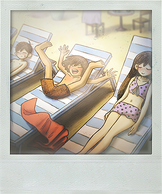 (6/22): MARI says she wants to get a summer tan! I'm scared to fall asleep in the sun, since I get sunburned really easily. Hmm... I'm not sure what KEL is doing here, but he's probably having a good time.