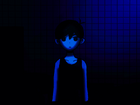 Omori staring at a mirror at night.