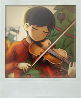 (12/25 - CHRISTMAS): My first photo! It's my best friend, SUNNY, trying out his new violin. He's starting to take lessons again so he can play at recitals with his sister, MARI. So exciting!