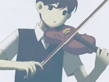 Sunny glances at Mari one last time while playing the violin.