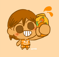 Artwork of Kel holding Orange Joe.
