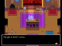 Mr. Jawsum giving the group a Giant Check during his final talk with them on One Day Left of the Omori Route.