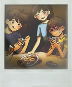 FA ALBUM 41.png (372 KB) (9/6): I'm playing cards with KEL, HERO, and AUBREY. They're so easy to read. They can't hide anything on their faces! MARI baked everyone cookies from scratch. They were chocolate chip and super delicious, like always!