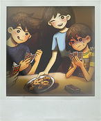 (9/6): I'm playing cards with KEL, HERO, and AUBREY. They're so easy to read. They can't hide anything on their faces! MARI baked everyone cookies from scratch. They were chocolate chip and super delicious, like always!