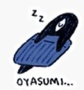 ALGO(o SOMETHING) durmiendo con "Oyasumi" abajo.