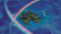 Peter Pan (Disney) 1953 Pays Imaginaire vue arrivée apparition arc-en-ciel île