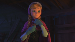 La Reine des Neiges (Disney) Anna sourire demande guide Montagne du Nord