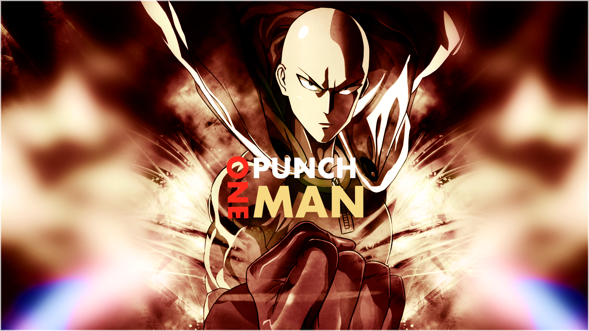 One Punch Man Saitama Sitting at Computer Desktop Wallpaper