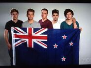 One Direction holding the New Zealand flag.