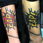 Comic book inspired ZAP! on right forearm c. August 14, 2012